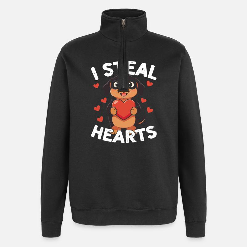 Heart-Stealing Pup with Big Heart - Quarter-Zip Sweatshirt - black