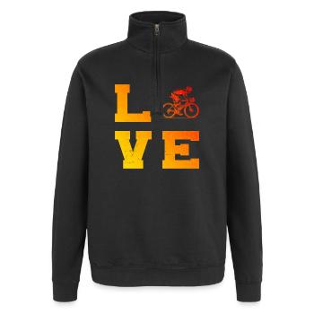 Klare Roadbike Botschaft - Quarter-Zip-Sweatshirt - Schwarz - Vorne - AI Model Female 172 light (172cm) & AI Model Male 178 dark (178cm)