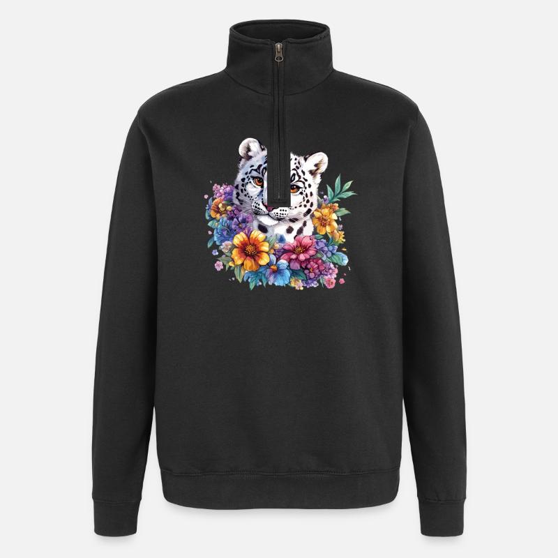 Leopard Blumenzauber - Quarter-Zip-Sweatshirt - Schwarz