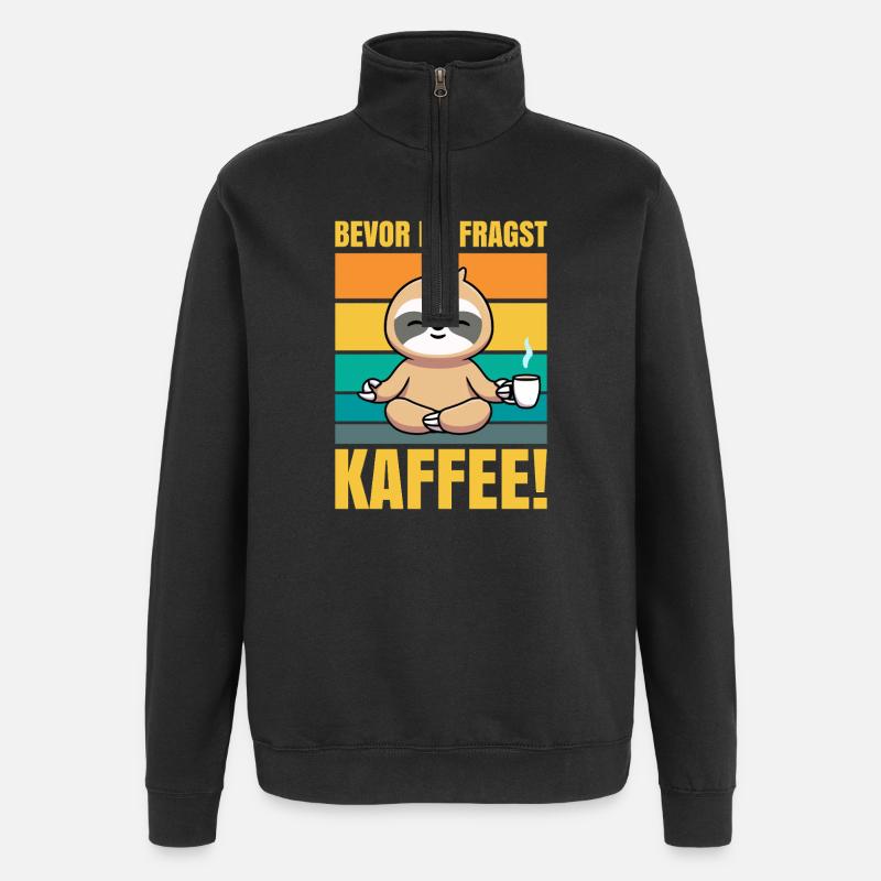 Bevor du fragst Kaffee Faultier - Quarter-Zip-Sweatshirt - Schwarz