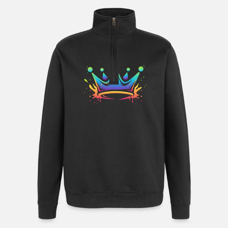 Regenbogen Kronen Splash - Quarter-Zip-Sweatshirt - Schwarz
