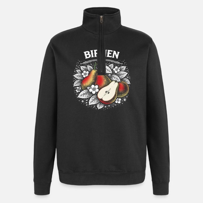 Birnenzauber im Blütenkranz - Quarter-Zip-Sweatshirt - Schwarz