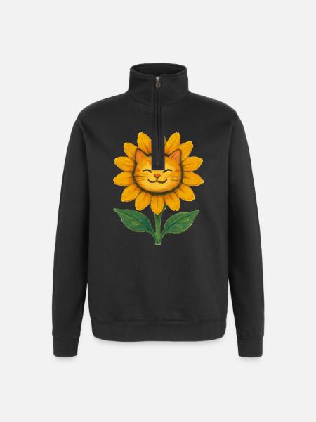 Sonnenblumen-Katzen-Lächeln Aquarell - Quarter-Zip-Sweatshirt - Schwarz