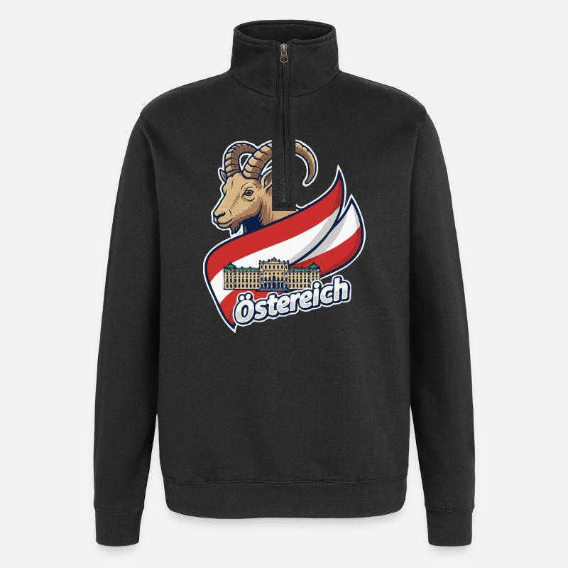 Ibex with Austria flag - Quarter-Zip Sweatshirt - black