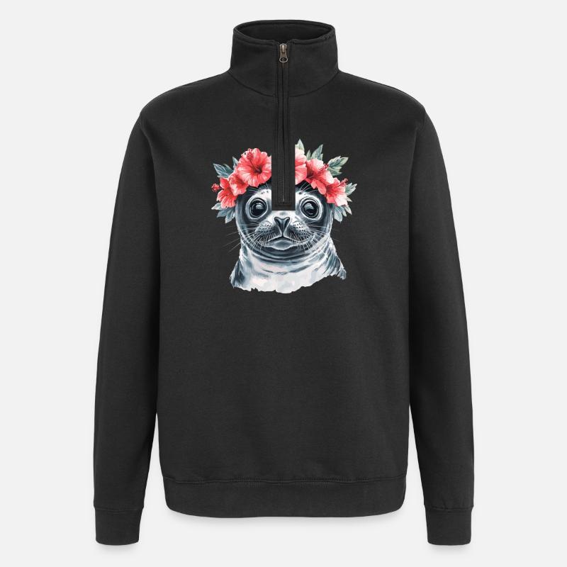 Blumenkranz Seehund - Quarter-Zip-Sweatshirt - Schwarz