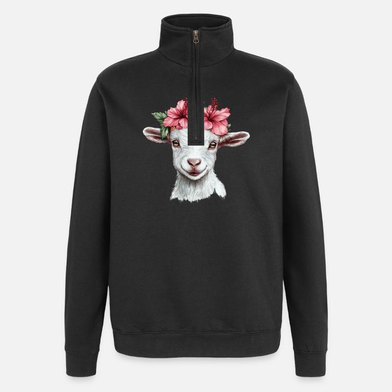 Chèvre avec une couronne d’hibiscus - Sweat à zip 1/4 - noir