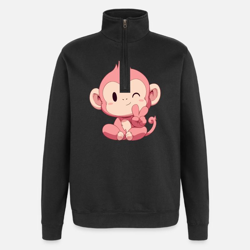 Kleiner Pinker Affe Peace - Quarter-Zip-Sweatshirt - Schwarz