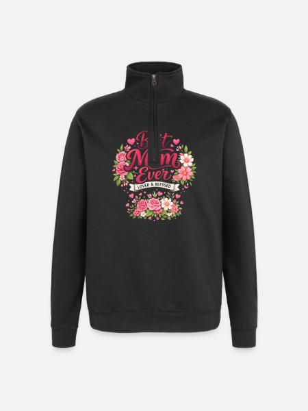 Beste Mama Ever Blütenkranz - Quarter-Zip-Sweatshirt - Schwarz