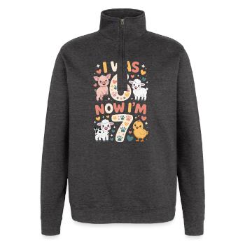 Birthday 7 years: Animal print - Quarter-Zip Sweatshirt - charcoal grey - Front - AI Model Female 172 light (172cm) & AI Model Male 178 dark (178cm)