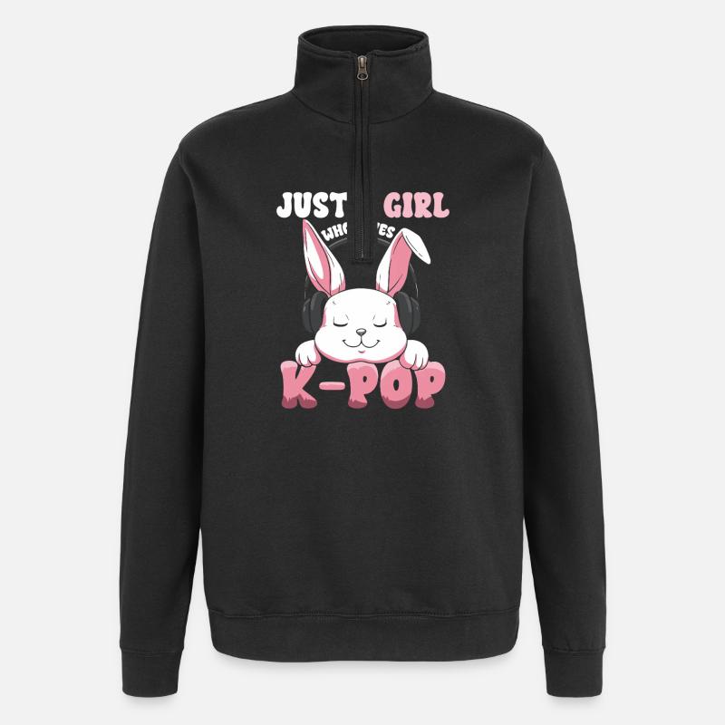 K-Pop Bunny avec des écouteurs - Sweat à zip 1/4 - noir