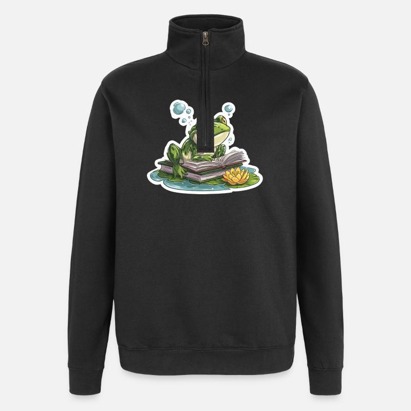 Frosch-Lese-Teich-Bibliothekar-Humor-Lesung - Quarter-Zip-Sweatshirt - Schwarz