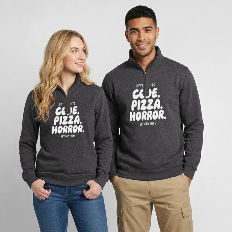 Byte Nächte: Code Pizza Horror Quarter-Zip-Sweatshirt