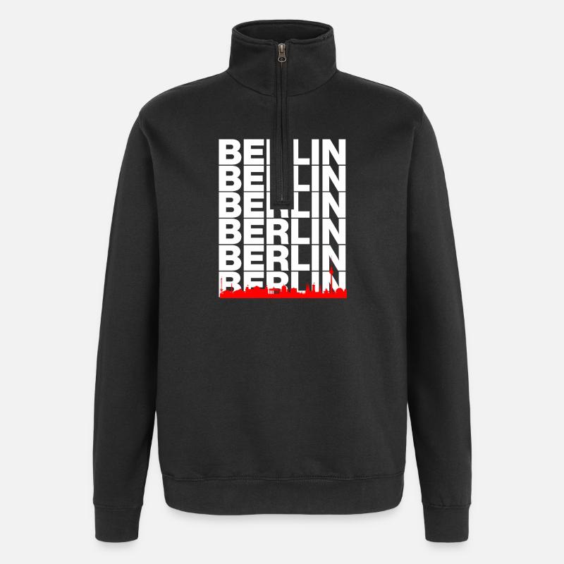 SKYLINE DE BERLIN, AMBIANCE CAPITALE ! MUR - Sweat à zip 1/4 - noir