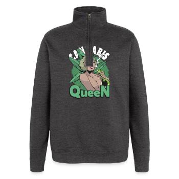 Tenue de Reine du Cannabis - Sweat à zip 1/4 - charbon - Devant - AI Model Female 172 light (172cm) & AI Model Male 178 dark (178cm)