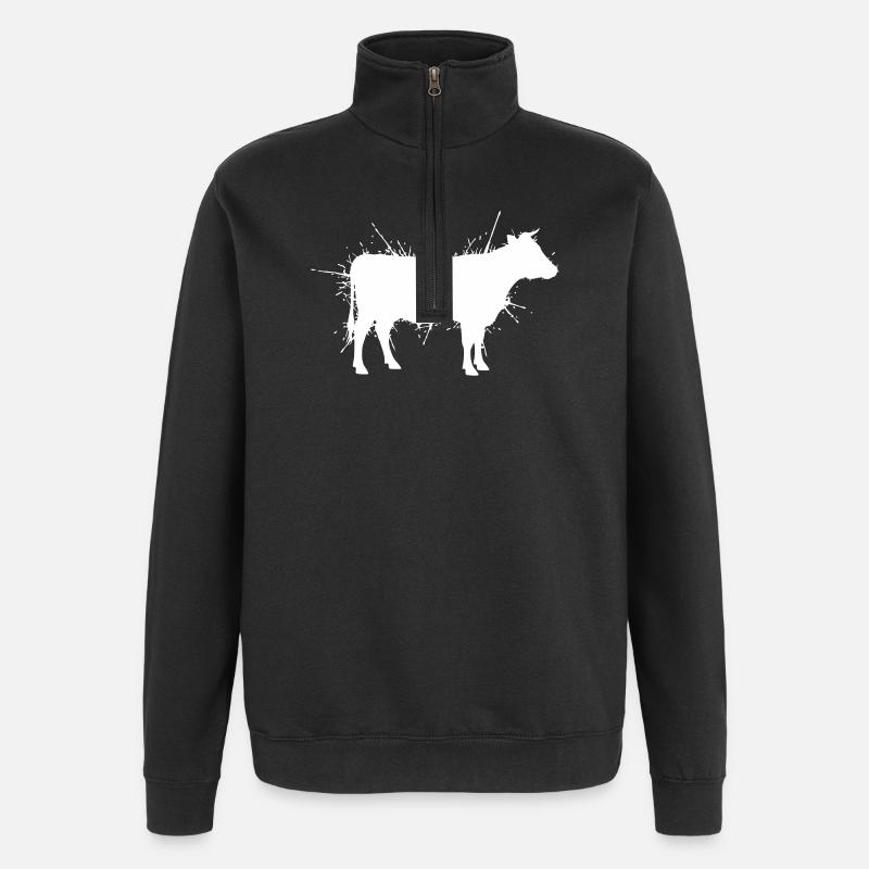 Cow Silhouette Grunge Splash Vector - Quarter-Zip Sweatshirt - black