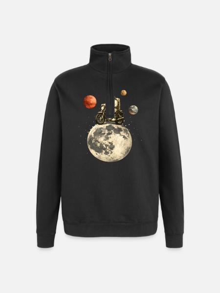 Astronaute à moto traverse la lune - Sweat à zip 1/4 - noir
