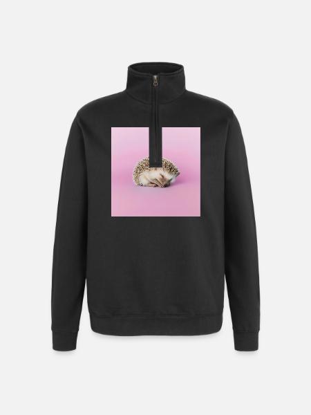 Schlafender Igel auf blassrosa Hintergrund - Quarter-Zip-Sweatshirt - Schwarz