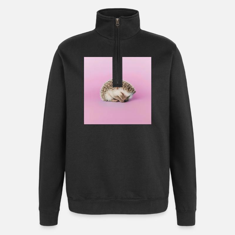 Schlafender Igel auf blassrosa Hintergrund - Quarter-Zip-Sweatshirt - Schwarz