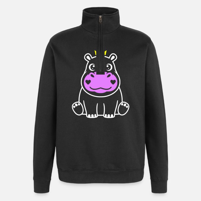 Nilpferd mit Krone Prinz Prinzessin - Quarter-Zip-Sweatshirt - Schwarz