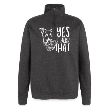Tête de loup avec texte manuscrit - Sweat à zip 1/4 - charbon - Devant - AI Model Female 172 light (172cm) & AI Model Male 178 dark (178cm)