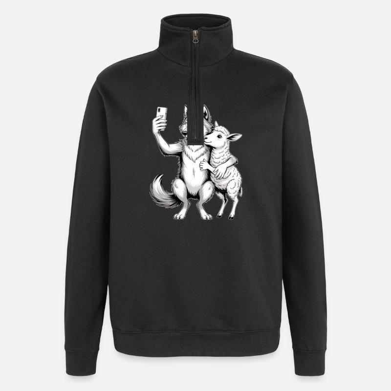 Wolf and Sheep - Quarter-Zip Sweatshirt - black