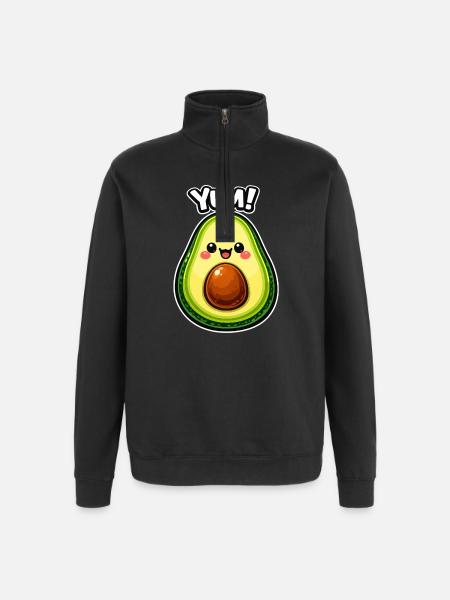 Kawaii Avocado YUM Motif - Quarter-Zip Sweatshirt - black