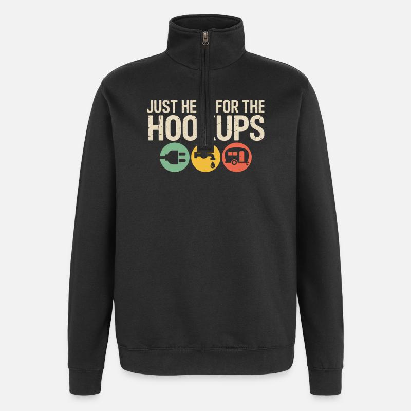Hookups Trio: Wohnmobil-Camping-Ikonen - Quarter-Zip-Sweatshirt - Schwarz