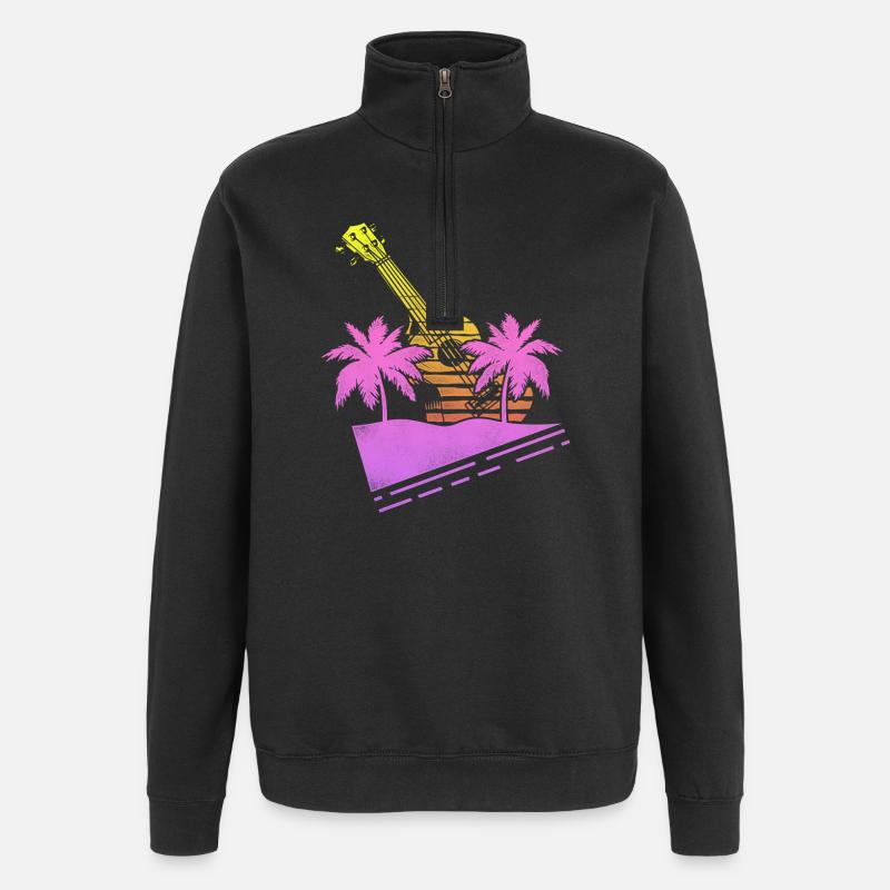 Hawaiian Ukulele Uke Retro 80s 90s - Quarter-Zip-Sweatshirt - Schwarz