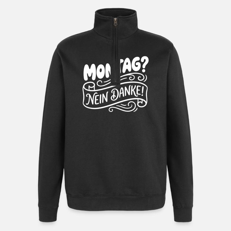 Lundi? Non merci! Lettrage manuel - Sweat à zip 1/4 - noir