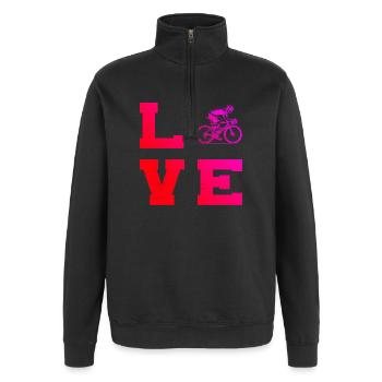 Klare Roadbike Botschaft - Quarter-Zip-Sweatshirt - Schwarz - Vorne - AI Model Female 172 light (172cm) & AI Model Male 178 dark (178cm)