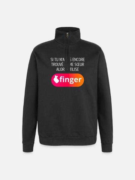 Application finger - Sweat à zip 1/4 - noir