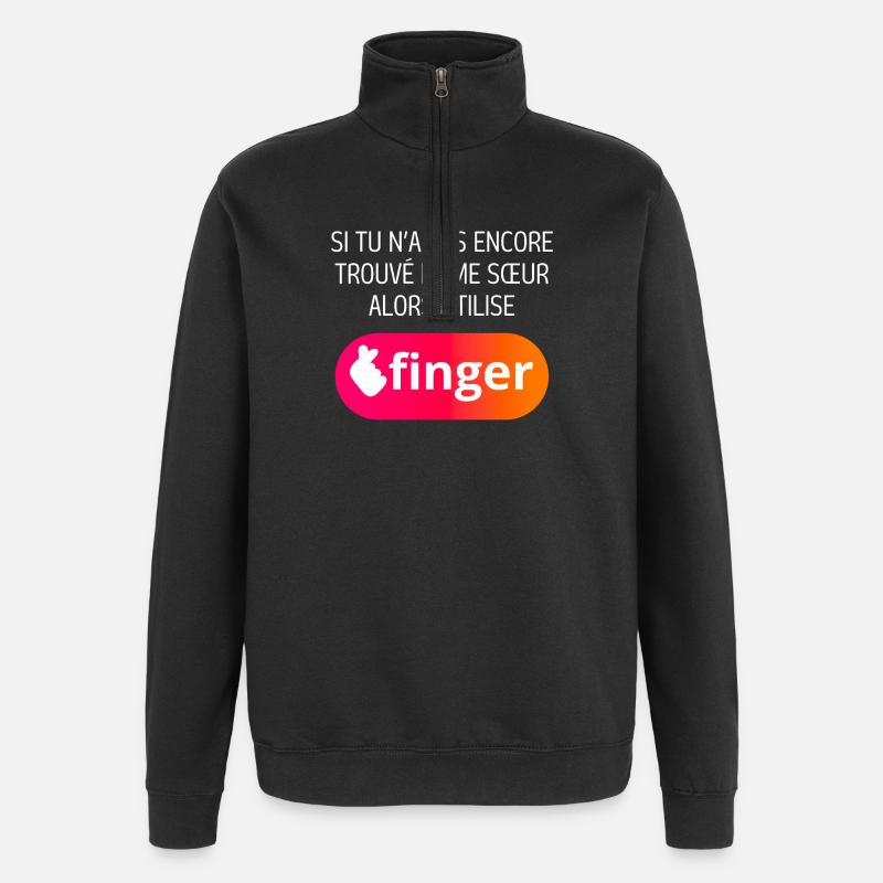 Application finger - Sweat à zip 1/4 - noir