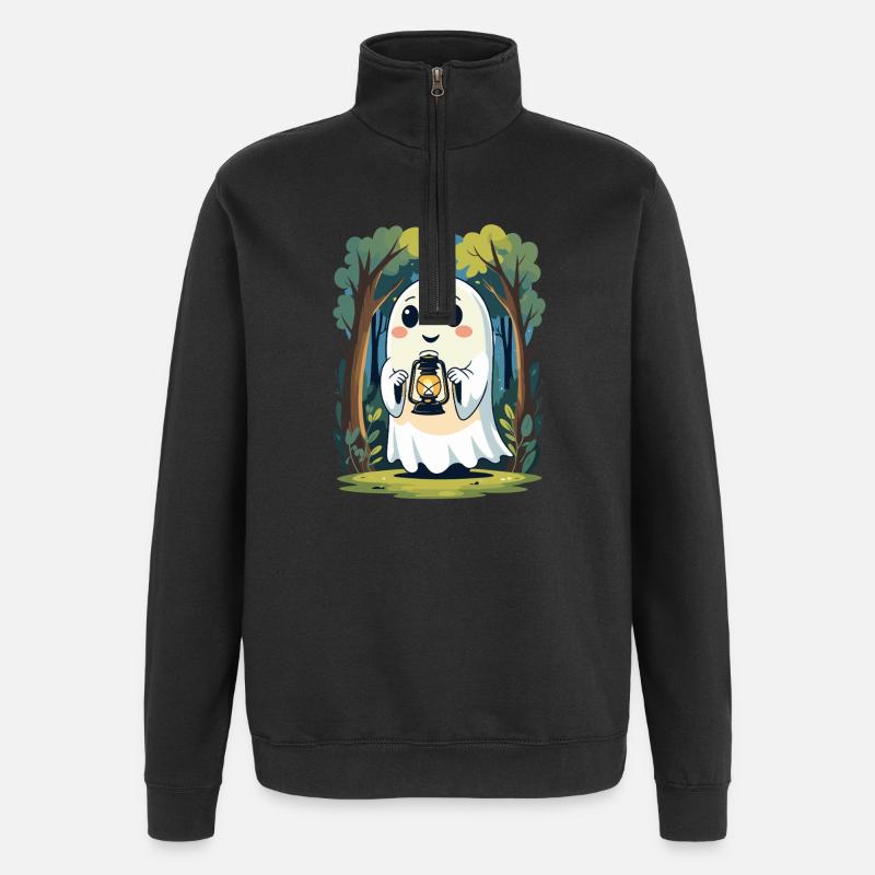 Laternengeist im nächtlichen Wald - Sweat à zip 1/4 - noir