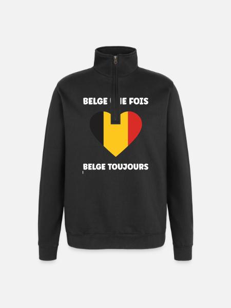 Belgische Herz-Trikolore - Quarter-Zip-Sweatshirt - Schwarz