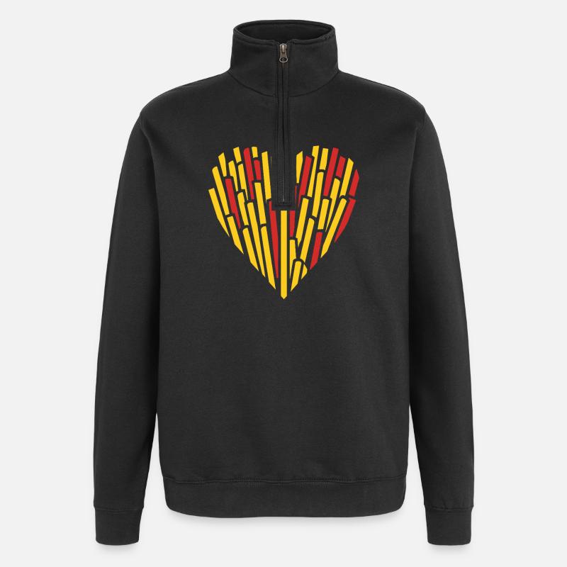 Belgisches Pommesherz - Quarter-Zip-Sweatshirt - Schwarz