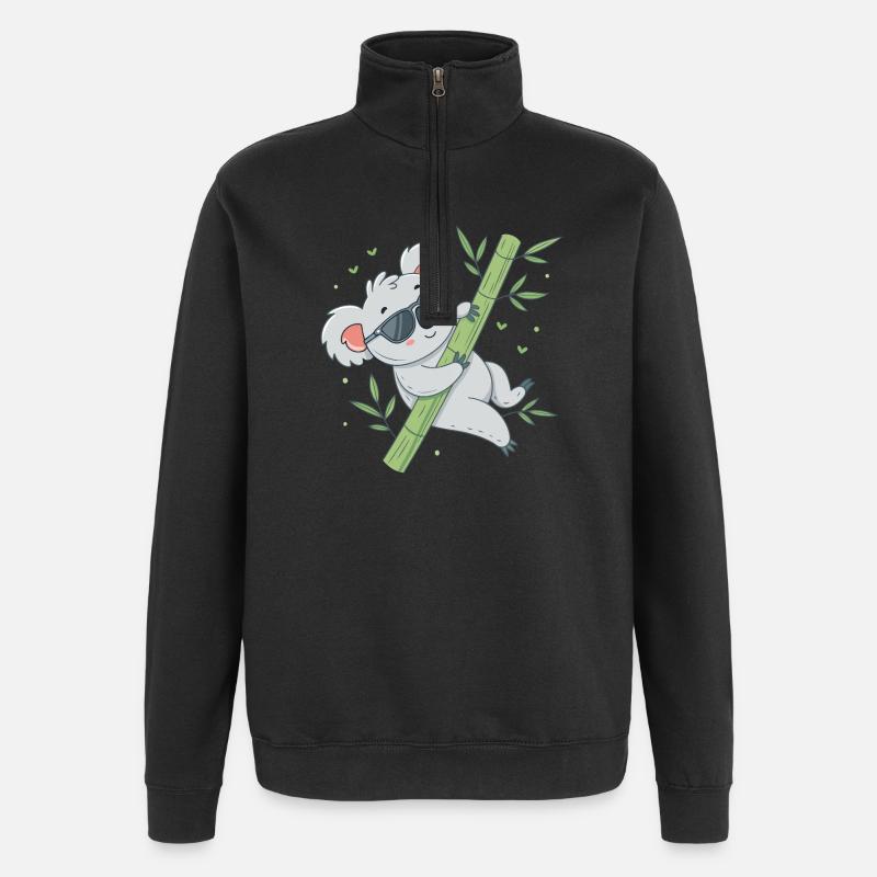 Koala on bamboo with glasses - Quarter-Zip Sweatshirt - black