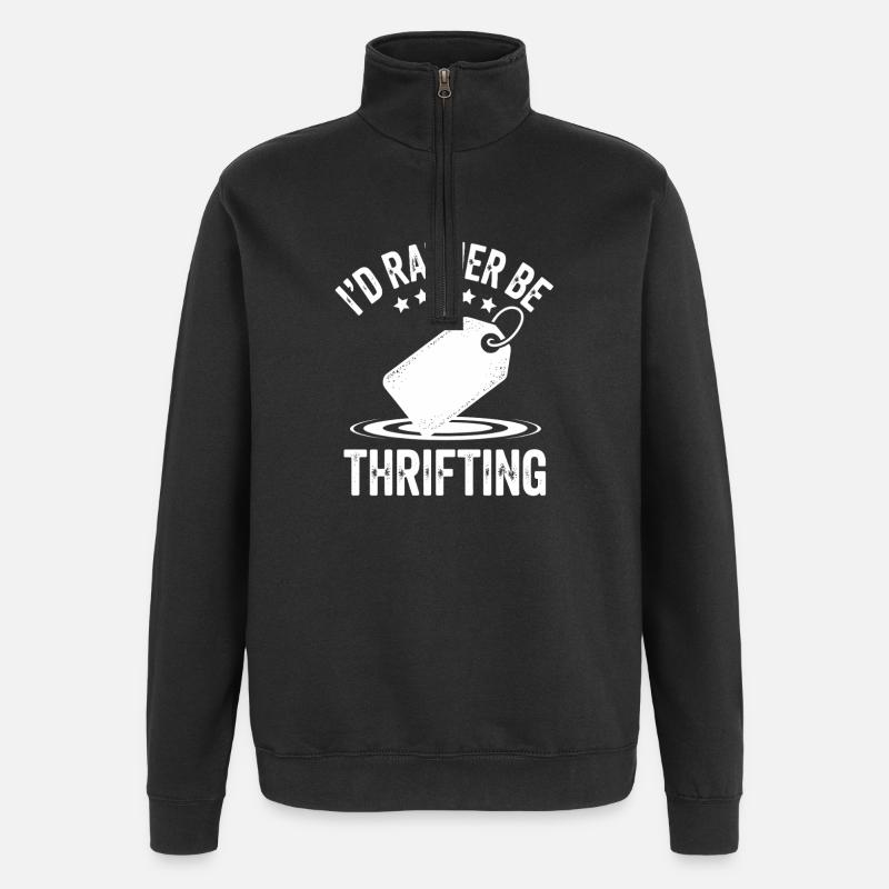 Ich würde lieber im Secondhand-Geschäft sein - Quarter-Zip-Sweatshirt - Schwarz