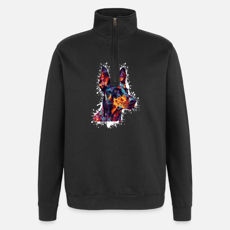 Farbiger Hund Kopf  - Quarter-Zip-Sweatshirt - Schwarz