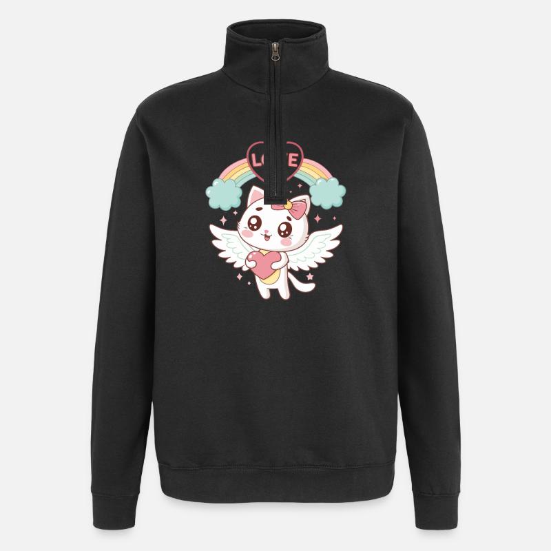 Rainbow Love Winged Cat - Quarter-Zip Sweatshirt - black