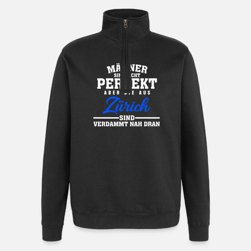 Zürich Männer Fast Perfekt Spruch - Quarter-Zip-Sweatshirt - Schwarz