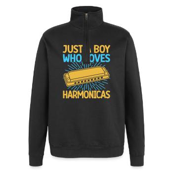 Funny Harmonica Player Just A Boy Who Loves - Quarter-Zip-Sweatshirt - Schwarz - Vorne - AI Model Female 172 light (172cm) & AI Model Male 178 dark (178cm)
