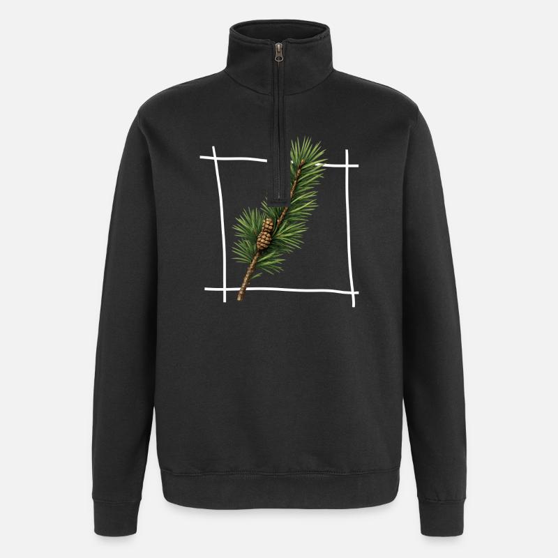 Pine Branch Minimal Frame - Quarter-Zip Sweatshirt - black
