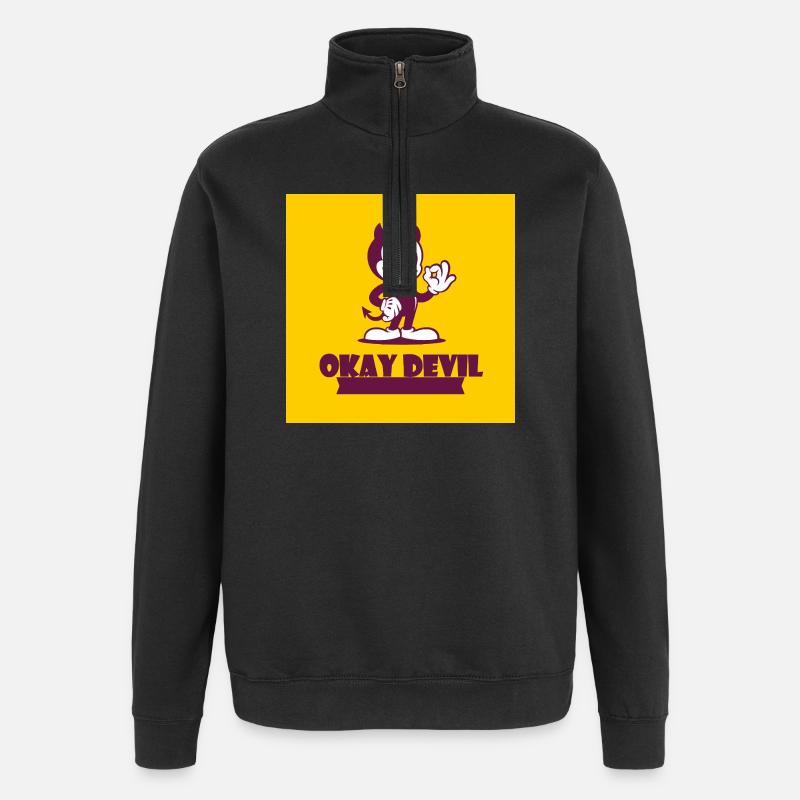 Okay Devil Mascot on Yellow - Quarter-Zip Sweatshirt - black
