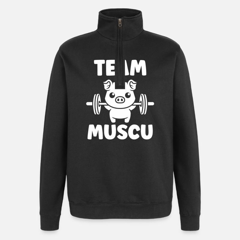 Team Muscu Pig Dumbbells - Quarter-Zip Sweatshirt - black