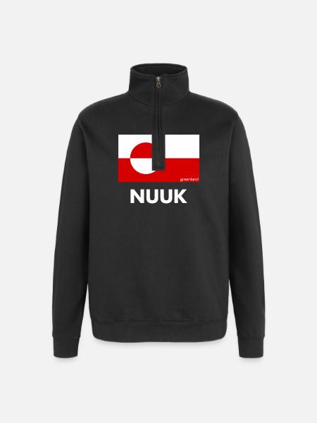 Grönlannin lippu - Nuuk - Grönland - Tanska - Collegepaita 1/4-vetoketjulla - musta