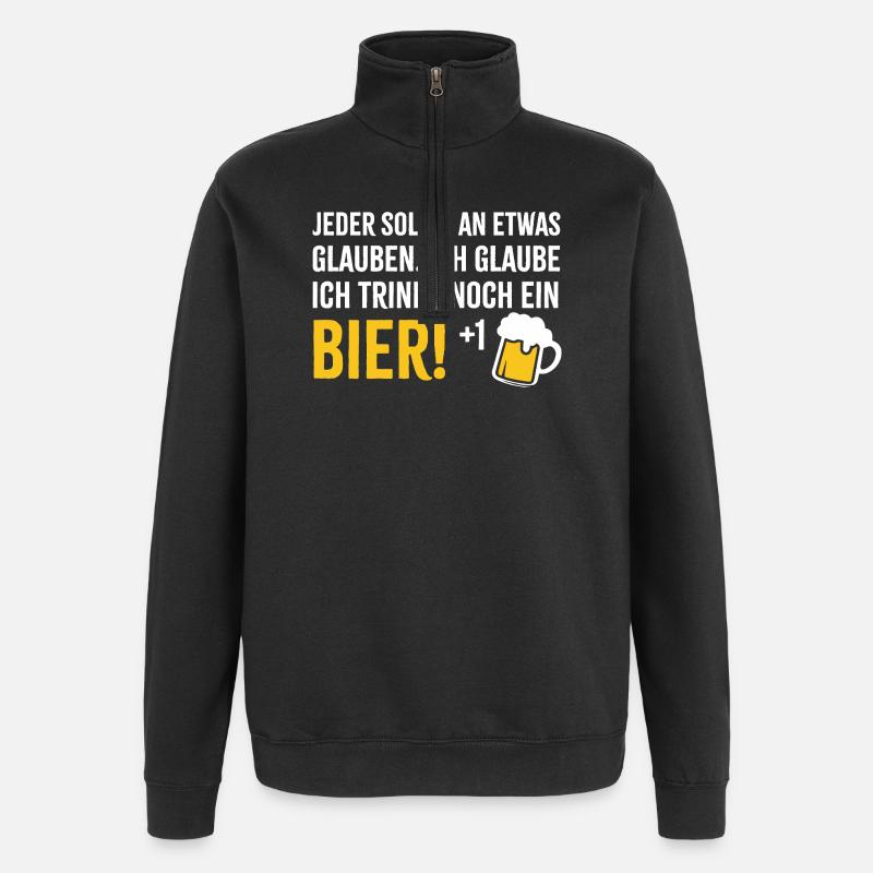 Ich glaube an Bier +1 - Quarter-Zip-Sweatshirt - Schwarz