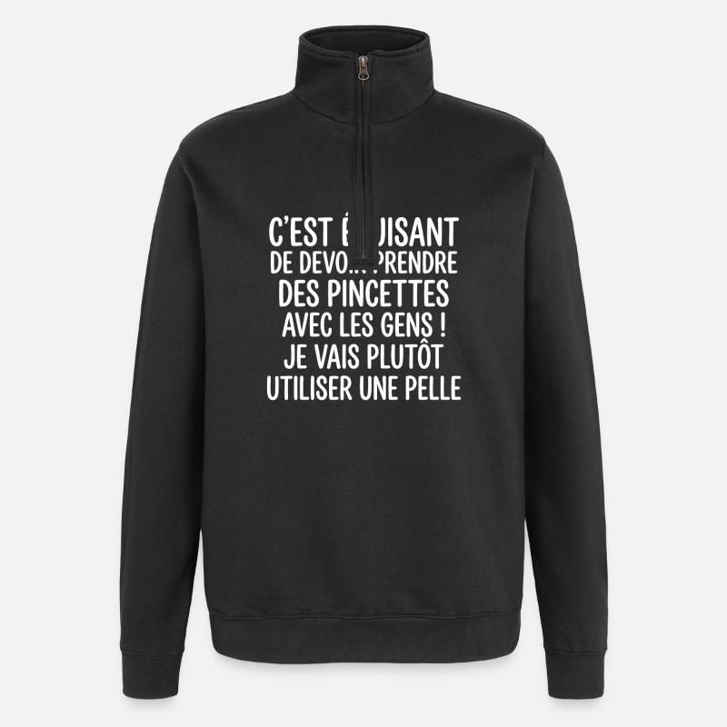 Funny taking tweezers with people - Quarter-Zip Sweatshirt - black
