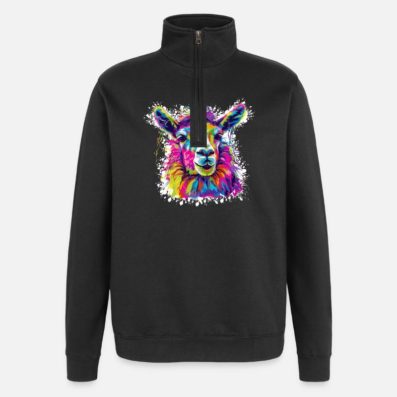 Pop Art Néon Lama - Sweat à zip 1/4 - noir