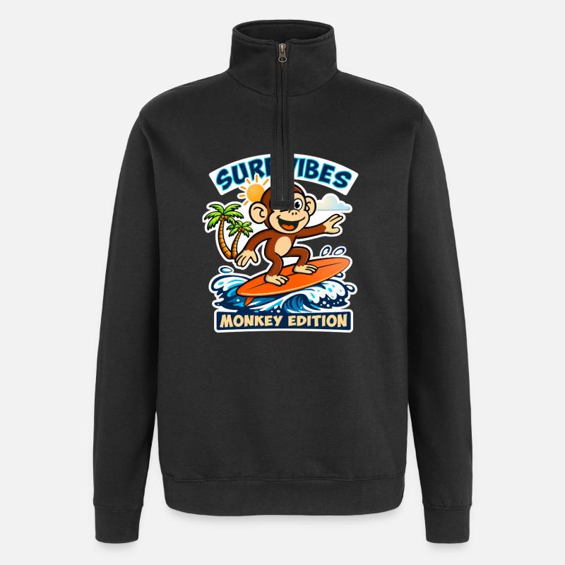 Surf vibes - édition singe. - Sweat à zip 1/4 - noir