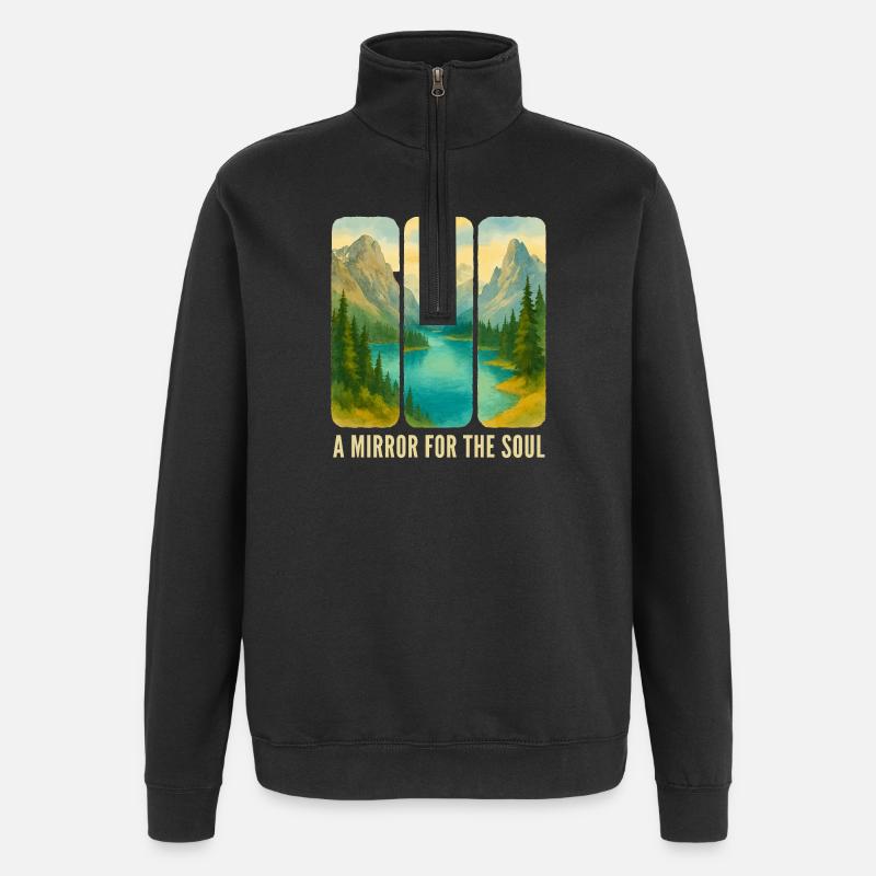 Berglandschafts-Triptychon mit See - Quarter-Zip-Sweatshirt - Schwarz